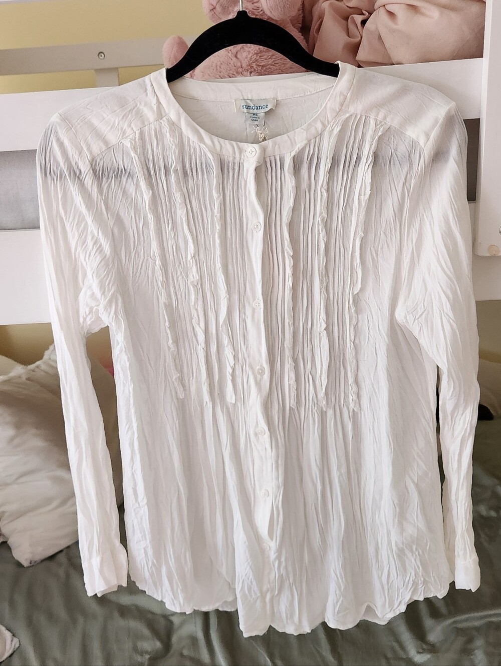 NWT Sundance Pintuck Vineyard Long Sleeve Top Womens Small Button Up Shirt White - Picture 2 of 4